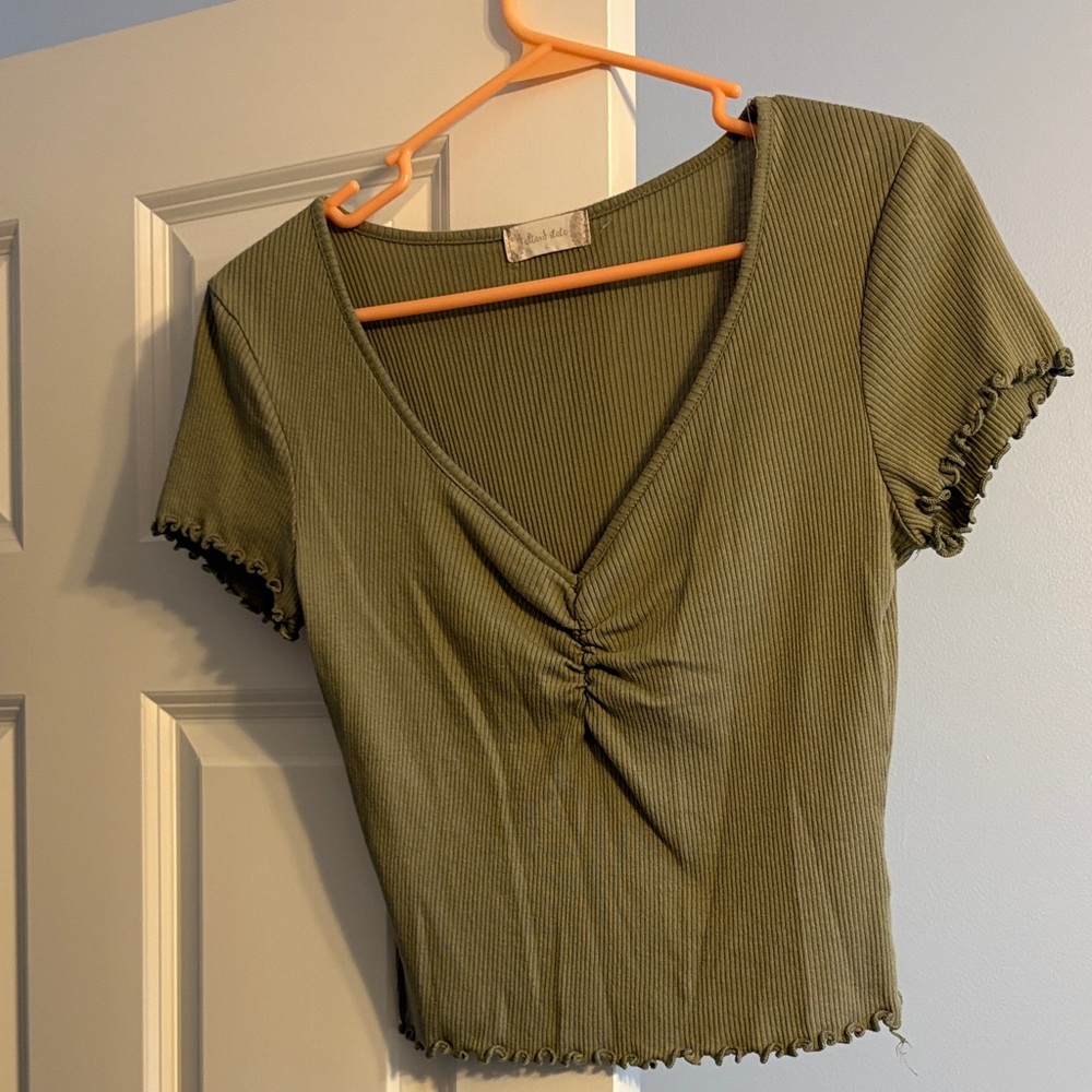 Altar'd State Sage Green Ruched Crop Top